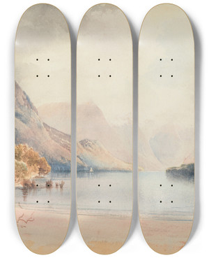 Triptych art skateboard deck of Nicholas Chevalier Middle Fiord Te Anau Lake by Nicholas Chevalier (1828-1902)