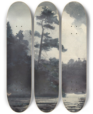 Triptych art skateboard deck of Winslow Homer Adirondacklake by Winslow Homer (1836-1910)