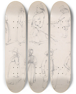 Triptych art skateboard deck of Wolfgang Adam Tpffer Les Crtins Du Valais by Wolfgang Adam Topffer (1766-1847)