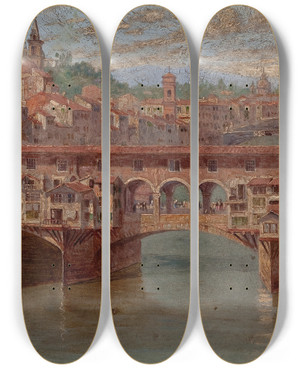 Triptych art skateboard deck of Antonietta Brandeis Ponte Vecchio Florence by Antonietta Brandeis (1848-1926)