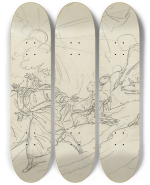 Triptych art skateboard deck of Bartolomeo Pinelli Dante Flees The Wild Beasts And Meets Virgil by Bartolomeo Pinelli (1781-1835)