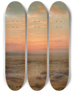 Triptych art skateboard deck of Cornelis Lieste Heide Bij Avond by Cornelis Lieste (1817-1861)