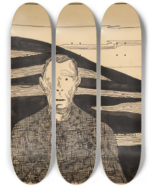 Triptych art skateboard deck of Robert Storm Petersen Aftenlandskab by Robert Storm Petersen (1882-1949)