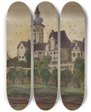 Triptych art skateboard deck of Anny Dollschein Stadt_3 by Anny Dollschein (1893-1946)