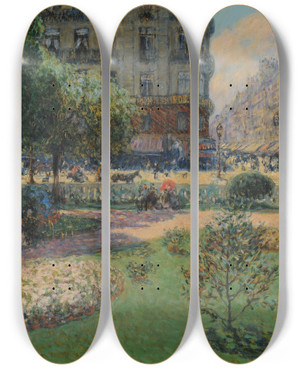 Triptych art skateboard deck of Louis Paviot Le Square De La Trinit by Louis Paviot (1872-1943)
