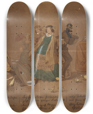 Triptych art skateboard deck of Adolf Schrdter  Weihnachtswunschzettel by Adolf Schrodter (1805-1875)