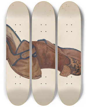 Triptych art skateboard deck of Frank Mcentee Ladies Slippers by Frank Mcentee
