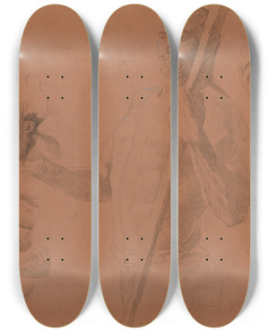 Triptych art skateboard deck of Otto Greiner Studies For A Boatman by Otto Greiner (1869-1916)