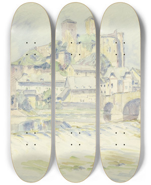 Triptych art skateboard deck of Alfred Schnaars Runkel Castle by Alfred Schnaars (1875-1926)