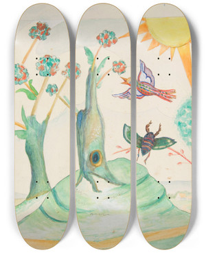 Triptych art skateboard deck of Ivan Ivanec Baniowy Krajobraz by Ivan Ivanec (1893-1946)