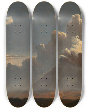 Triptych art skateboard deck of Knud Baade Cloud Study_6 by Knud Baade (1808-1879)