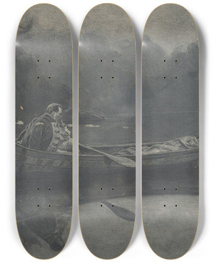 Triptych art skateboard deck of Howard Pyle A Wounded Enemy by Howard Pyle (1853-1911)