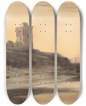 Triptych art skateboard deck of David Young Cameron The Red Castle by David Young Cameron (1865-1945)