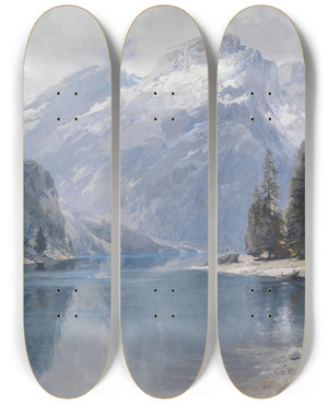 Triptych art skateboard deck of Edward Theodore Compton Pragser Wildsee by Edward Theodore Compton (1849-1921)