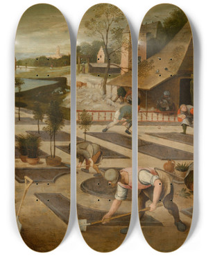 Triptych art skateboard deck of Abel Grimmer Spring by Abel Grimmer (1570-1620)
