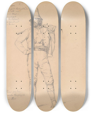 Triptych art skateboard deck of Adolph Tidemand Rver Og Karmelittermunk by Adolph Tidemand (1814-1876)