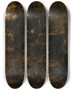 Triptych art skateboard deck of Thodore Rousseau Sousbois by Theodore Rousseau (1812-1867)