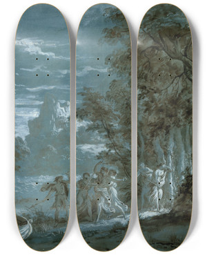 Triptych art skateboard deck of Jeanjacques Lagrene Landscape With A Scene From Fnelons Tlmaque by Jean-Jacques Lagrene (1739-1821)