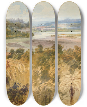 Triptych art skateboard deck of Nicholas Chevalier The Upper Rangitikei by Nicholas Chevalier (1828-1902)