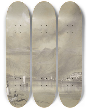 Triptych art skateboard deck of Edward Lear Isola Bella Lago Maggiore by Edward Lear (1812-1888)