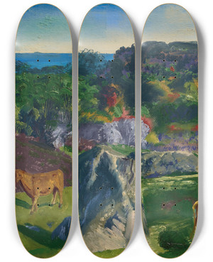 Triptych art skateboard deck of George Wesley Bellows Rock Ridge Farm by George Wesley Bellows (1882-1925)