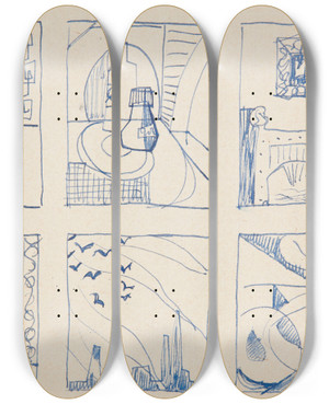 Triptych art skateboard deck of Marian Kopf Kompozycje by Marian Kopf (1926-2019)