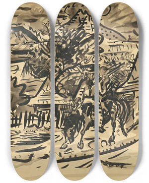 Triptych art skateboard deck of Arnold Peter Weiszkubnan A Man From Orava On A Horse by Arnold Peter Weisz-Kubnan (1898-1944)