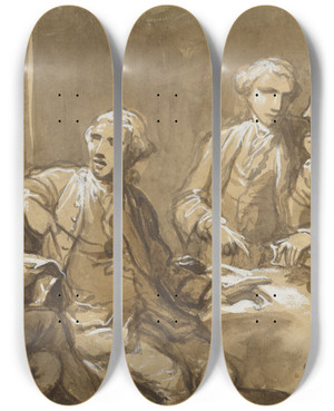 Triptych art skateboard deck of Antonio Zucchi Four Connoisseurs Seated At A Table Late by Antonio Zucchi (1726-1796)