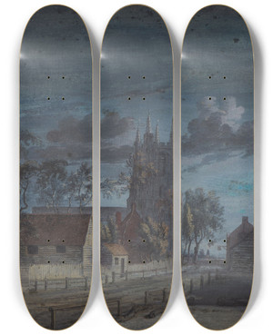 Triptych art skateboard deck of Paul Sandby Night by Paul Sandby (1731-1809)