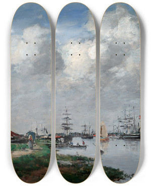 Triptych art skateboard deck of Eugne Boudin The Escaut River Inantwerp by Eugene Boudin (1824-1898)