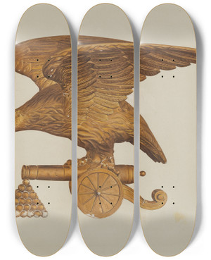 Triptych art skateboard deck of Hazel Hyde Eagle With Cannon by Hazel Hyde