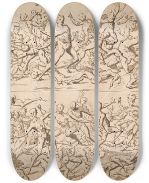 Triptych art skateboard deck of Thomas Carwitham Figure Studies by Thomas Carwitham