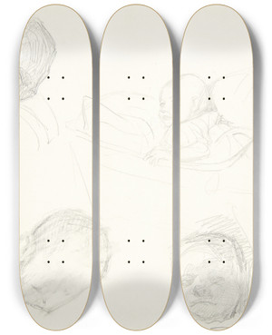 Triptych art skateboard deck of Peter Hansen Fire Studier Af Et Barn Det Ene I En Vugge by Peter Hansen (1868-1928)