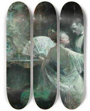 Triptych art skateboard deck of Frank Street Dancers by Frank Street (1893-1944)