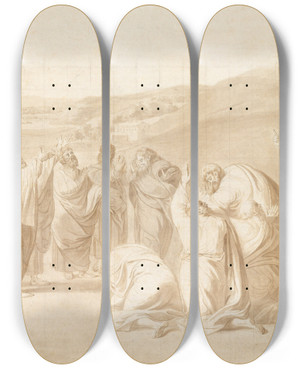 Triptych art skateboard deck of John Singleton Copley Study For The Ascension by John Singleton Copley (1738-1815)