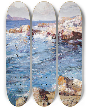 Triptych art skateboard deck of Leontine Von Littrow Breaking Waves by Leontine Von Littrow (1860-1914)