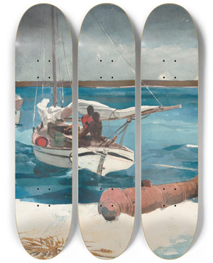 Triptych art skateboard deck of Winslow Homer Nassau by Winslow Homer (1836-1910)