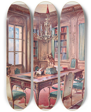 Triptych art skateboard deck of Georges Rmon Bibliothque Louis Xiv Compose Daprs Lhtel Des Invalides by Georges Remon (1889-1963)