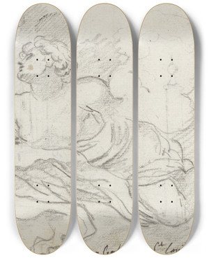 Triptych art skateboard deck of Augustin Pajou Angel From The Assumption Recto by Augustin Pajou (1730-1809)