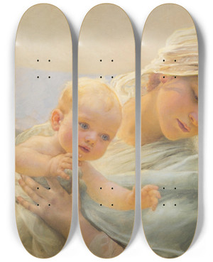 Triptych art skateboard deck of Frantisek Dvorak Mother With A Child_1 by Frantisek Dvorak (1862-1927)