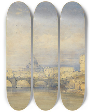 Triptych art skateboard deck of William Callow Castel Santangelo Rome by William Callow (1812-1908)