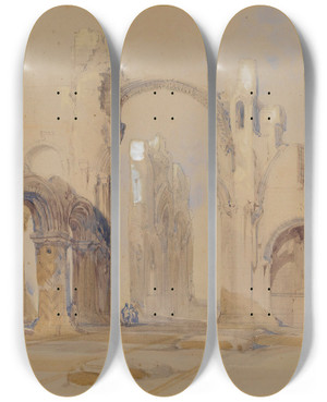 Triptych art skateboard deck of David Roberts Lindisfarne Priory Northumberland by David Roberts (1796-1864)