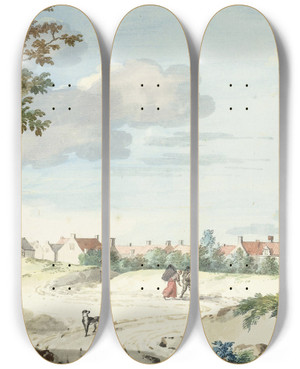 Triptych art skateboard deck of Aert Schouman Het Dorp Terheijden by Aert Schouman (1710-1792)