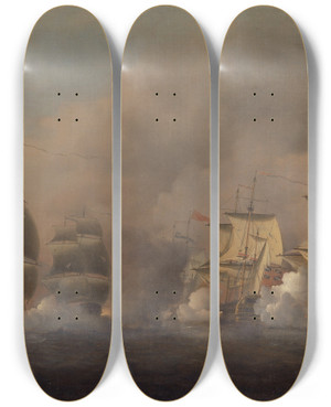 Triptych art skateboard deck of Samuel Scott Action Off The Cape Of Good Hope_1 by Samuel Scott (1697-1772)