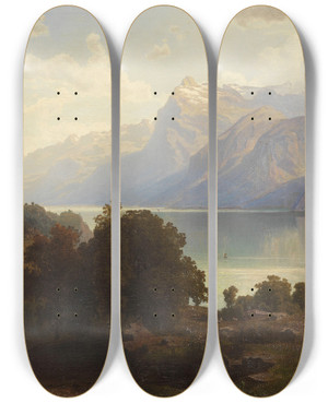 Triptych art skateboard deck of Carl Jungheim Am Vierwaldstttersee Mit Blick Auf Das Pilatusmassiv by Carl Jungheim (1830-1886)