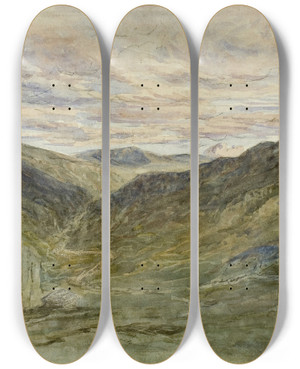 Triptych art skateboard deck of David Cox View In Wales by David Cox (1783-1859)