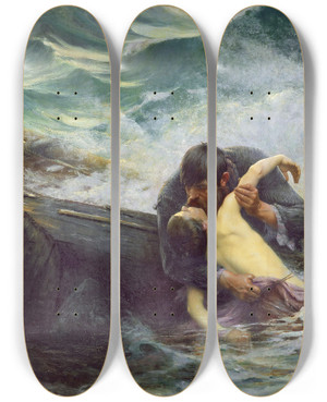 Triptych art skateboard deck of Alfred Guillou Adieu by Alfred Guillou (1844-1926)