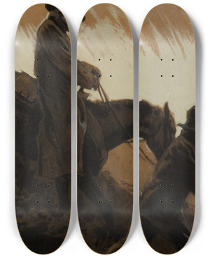 Triptych art skateboard deck of Maynard Dixon Homeward Bound Sandhill Camp by Maynard Dixon (1875-1946)