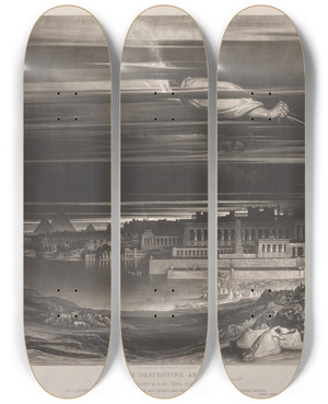 Triptych art skateboard deck of John Martin The Destroying Angel by John Martin (1789-1854)