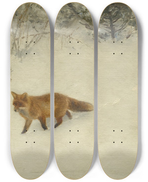 Triptych art skateboard deck of Bruno Liljefors The Fox by Bruno Liljefors (1860-1939)
